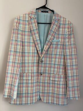 Alan Flusser Blazer Men's Plaid Sport Coat Sz 40R Academia Preppy Easter Multico